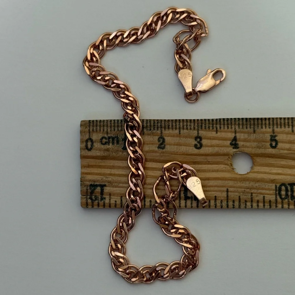 Link chain 5mm 925 silver bracelet unisex rambo 14k rose gold plated